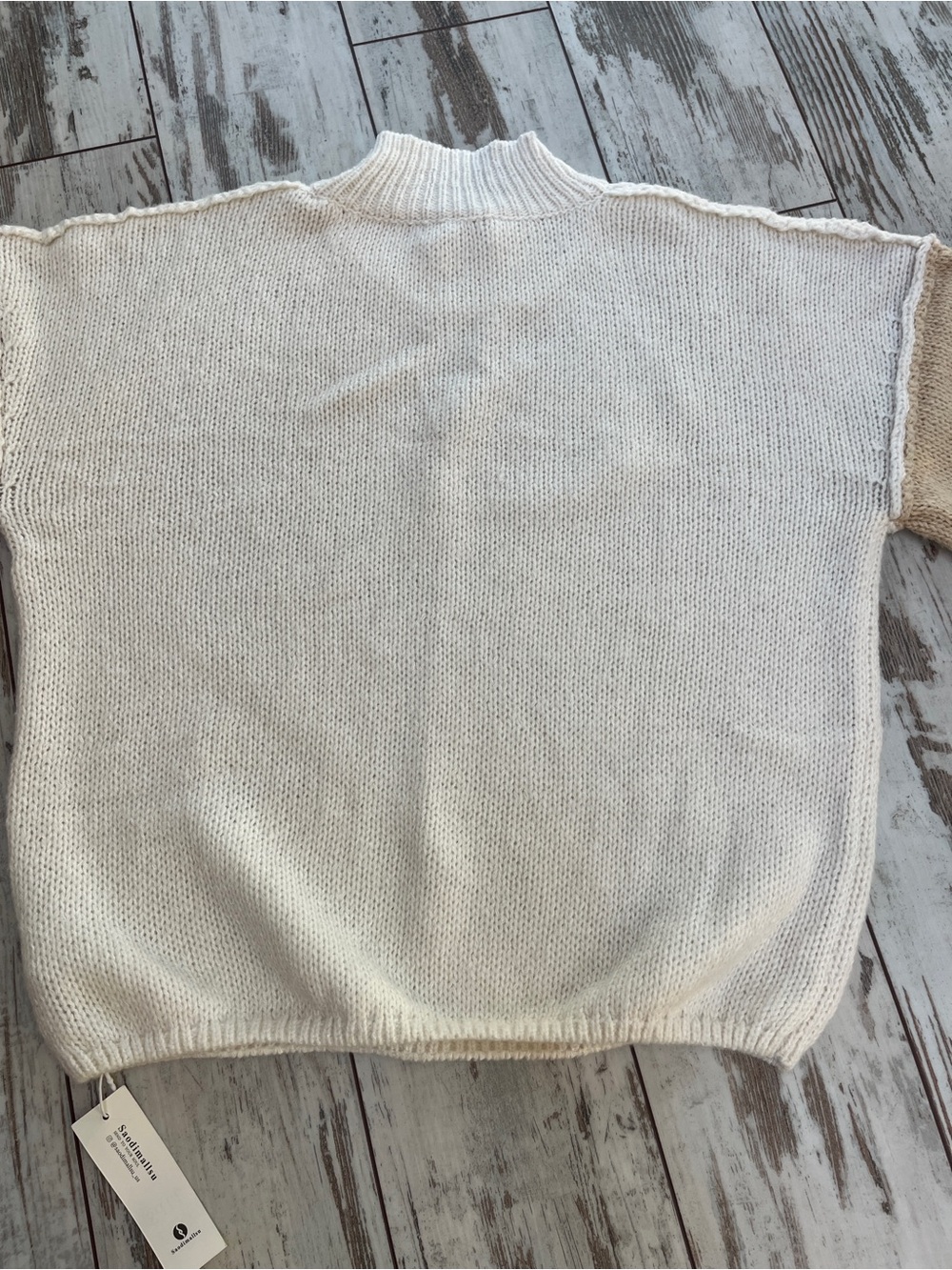 Saodimallsu Womens Medium White Beige Oversized Textured Knit Mock Neck Sweater - Picture 11 of 11
